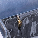 Salvatore Ferragamo Gancini Chain Shoulder Bag Leather Navy Auth yk12007-20