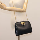 Salvatore Ferragamo Gancini Chain Shoulder Bag Leather Navy Auth yk12007-22