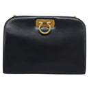 Salvatore Ferragamo Gancini Chain Shoulder Bag Leather Navy Auth yk12007-2
