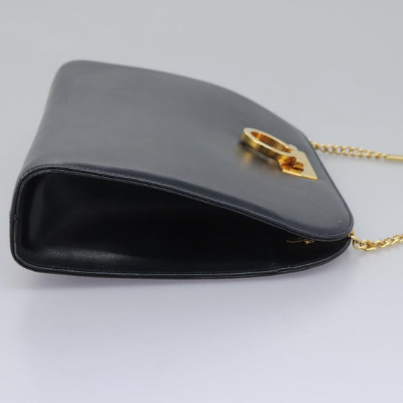 Salvatore Ferragamo Gancini Chain Shoulder Bag Leather Navy Auth yk12007