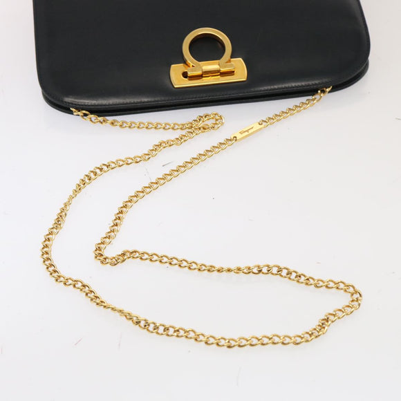 Salvatore Ferragamo Gancini Chain Shoulder Bag Leather Navy Auth yk12007