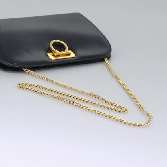 Salvatore Ferragamo Gancini Chain Shoulder Bag Leather Navy Auth yk12007