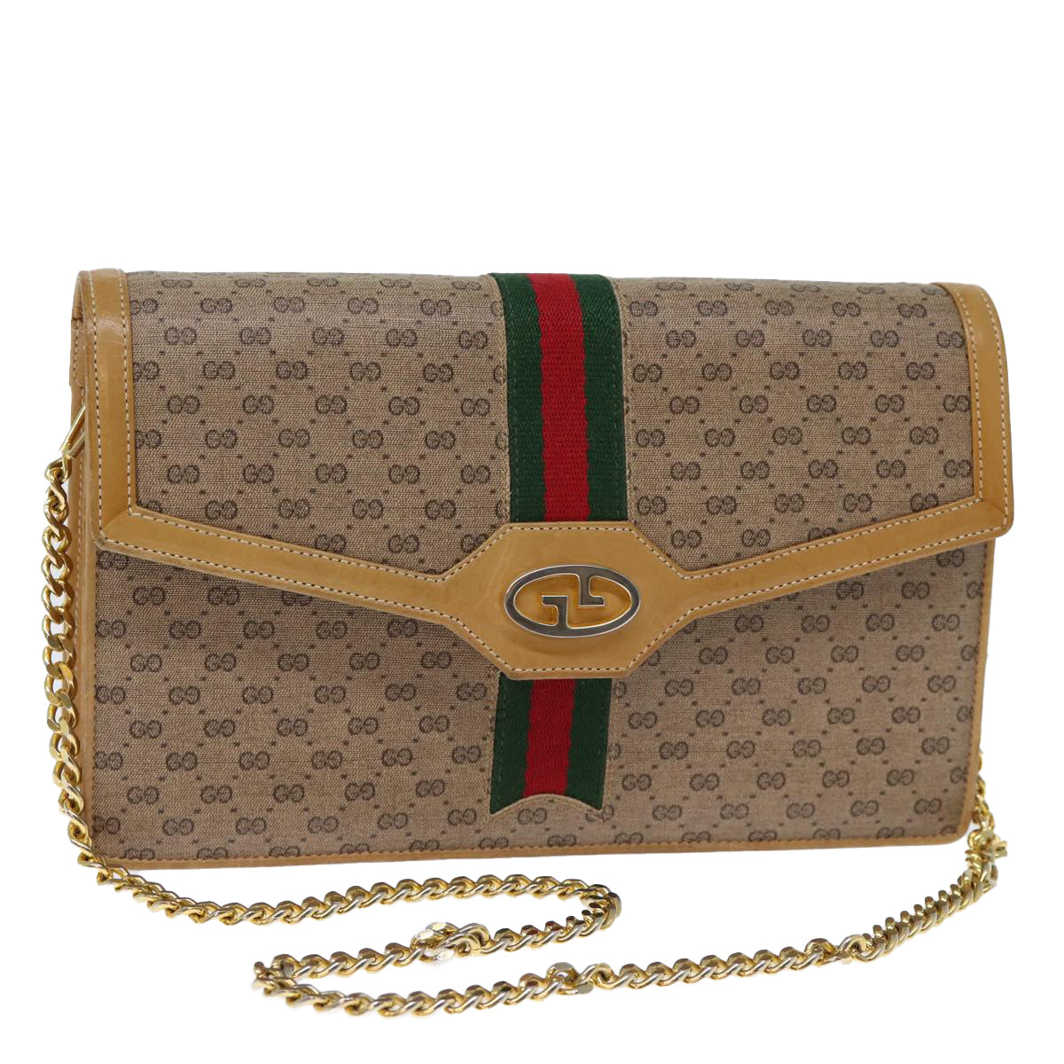 GUCCI Micro GG Supreme Chain Web Sherry Line Shoulder Bag PVC Beige Auth yk12014