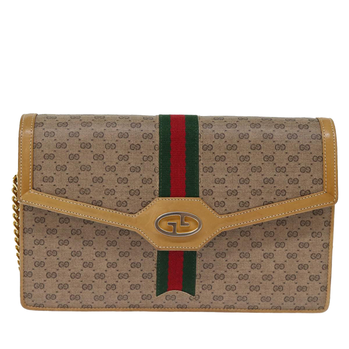 GUCCI Micro GG Supreme Chain Web Sherry Line Shoulder Bag PVC Beige Auth yk12014