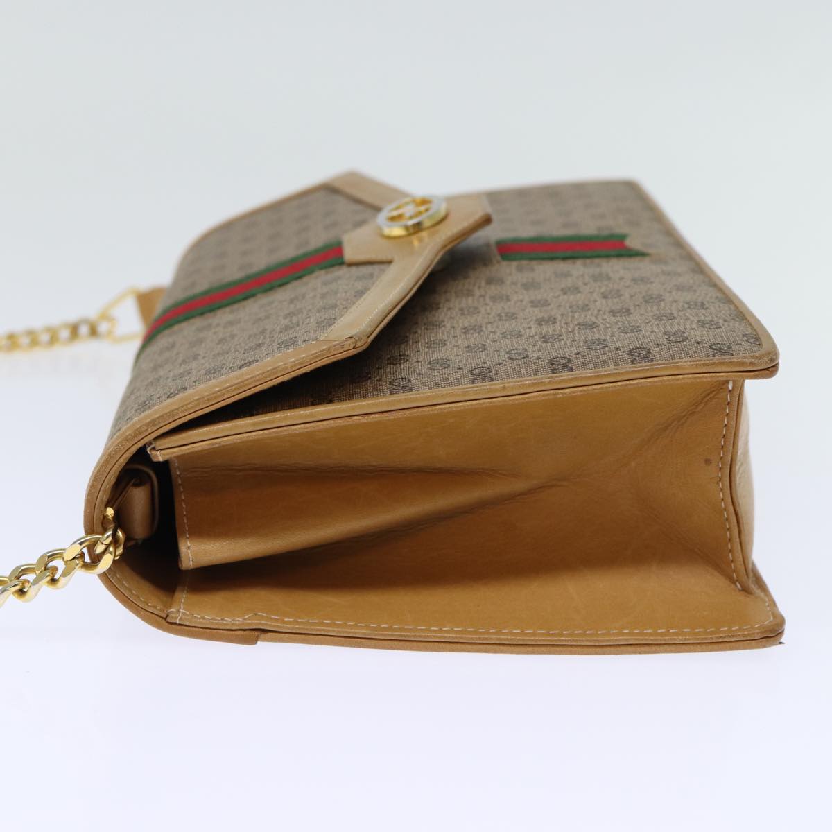 GUCCI Micro GG Supreme Chain Web Sherry Line Shoulder Bag PVC Beige Auth yk12014