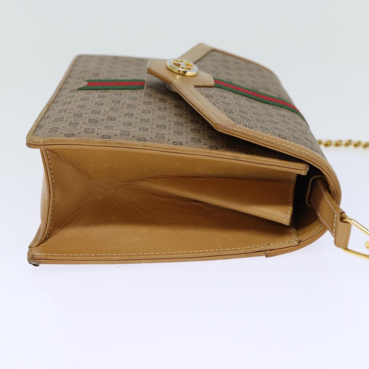 GUCCI Micro GG Supreme Chain Web Sherry Line Shoulder Bag PVC Beige Auth yk12014