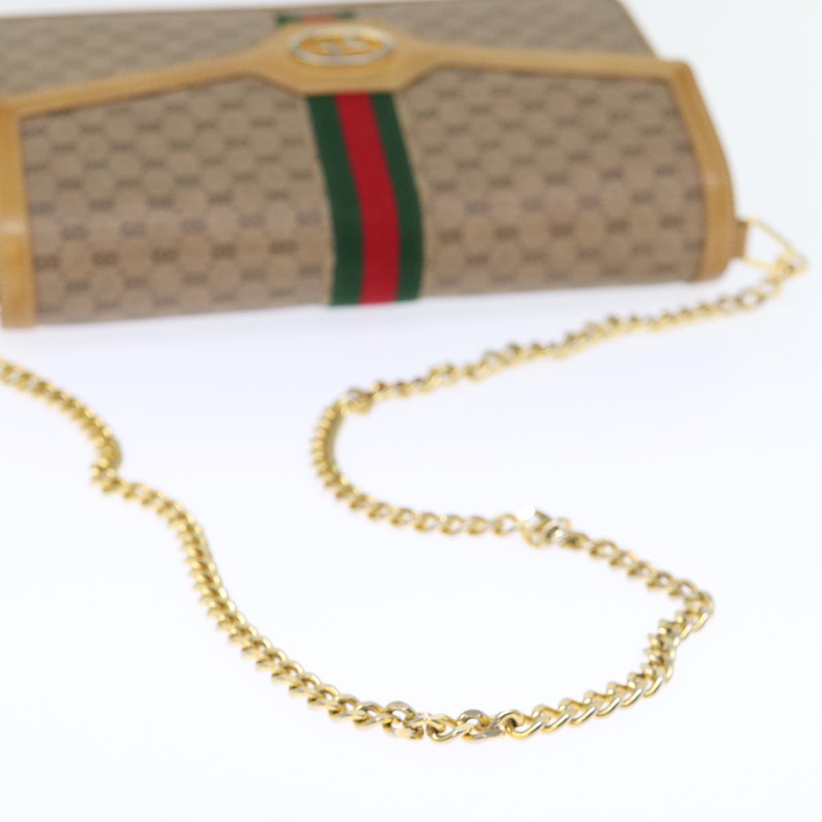 GUCCI Micro GG Supreme Chain Web Sherry Line Shoulder Bag PVC Beige Auth yk12014