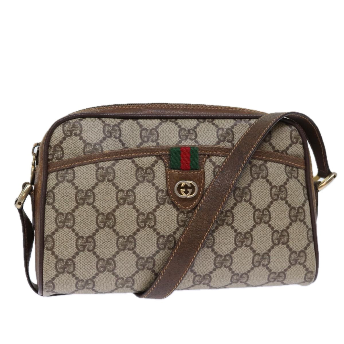 GUCCI GG Supreme Web Sherry Line Shoulder Bag PVC Beige 156 02 089 Auth yk12027