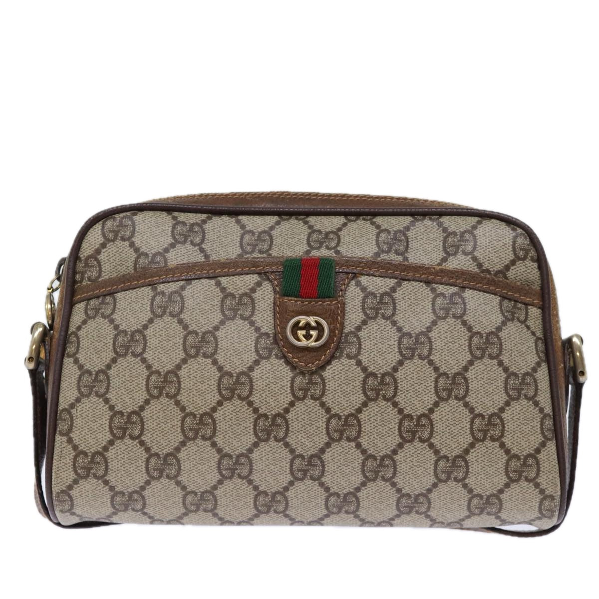 GUCCI GG Supreme Web Sherry Line Shoulder Bag PVC Beige 156 02 089 Auth yk12027