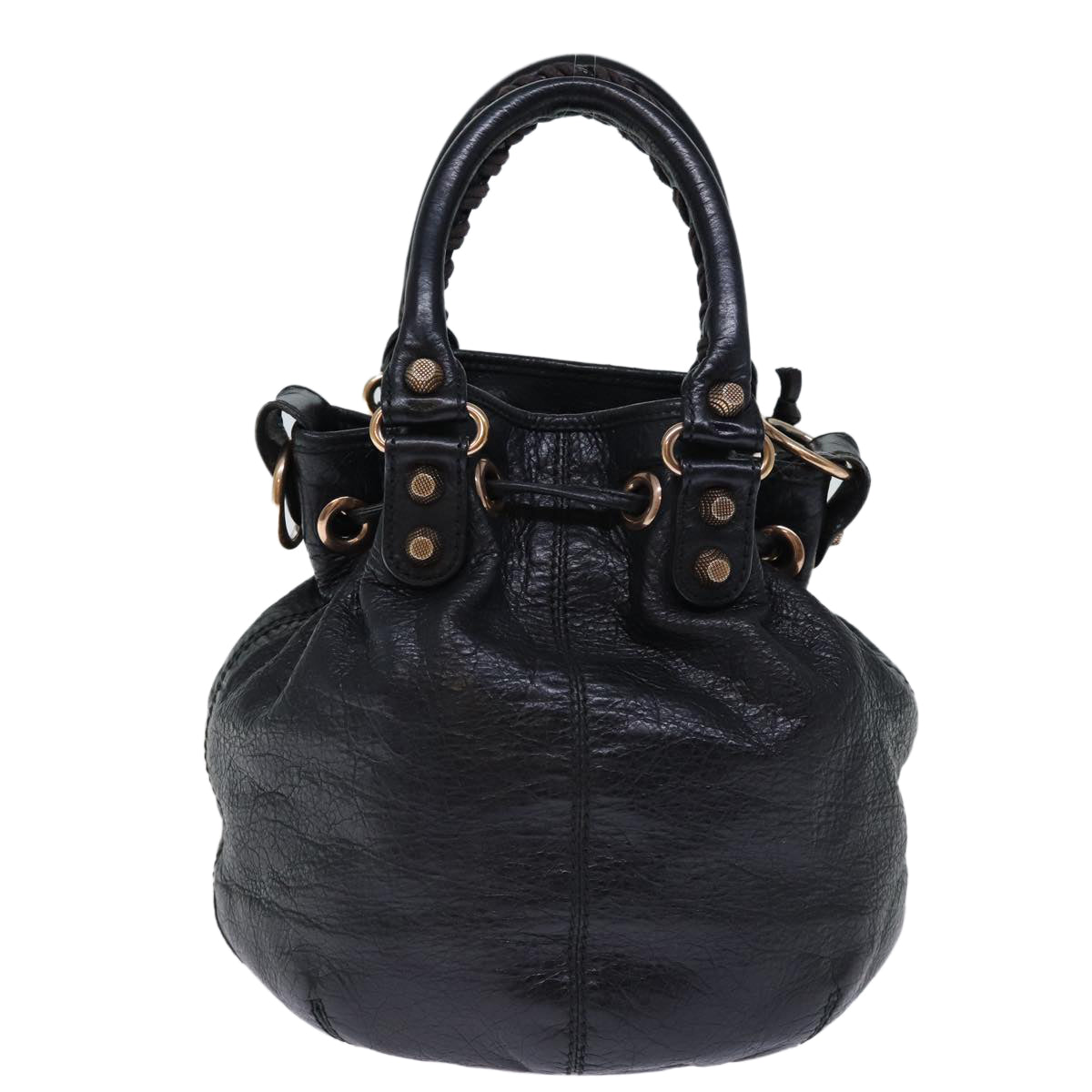 BALENCIAGA Giant Mini Pom Pom Hand Bag Leather 2way Black 285439 Auth yk12032 - 0