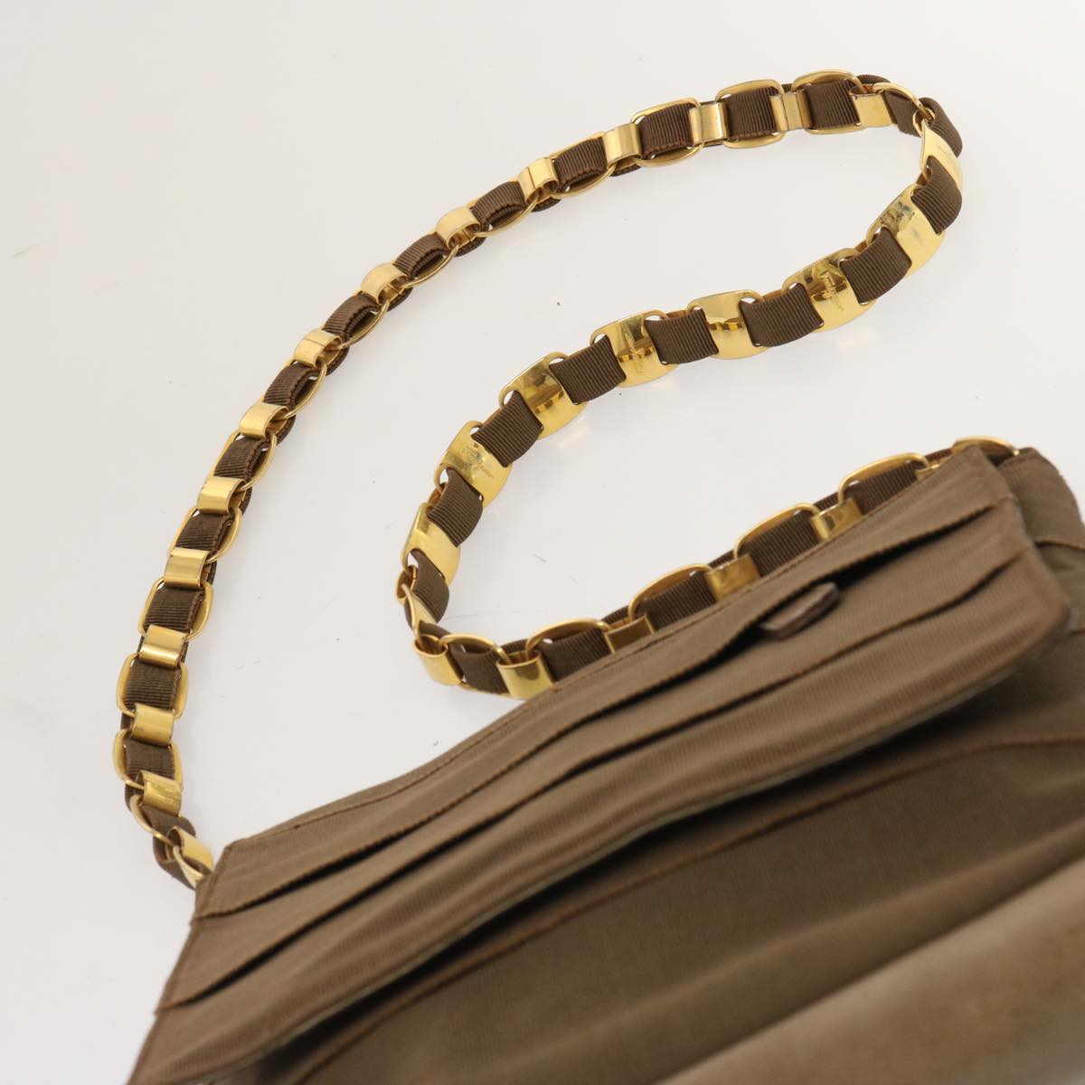 Salvatore Ferragamo Chain Shoulder Bag Canvas Brown Auth yk12040