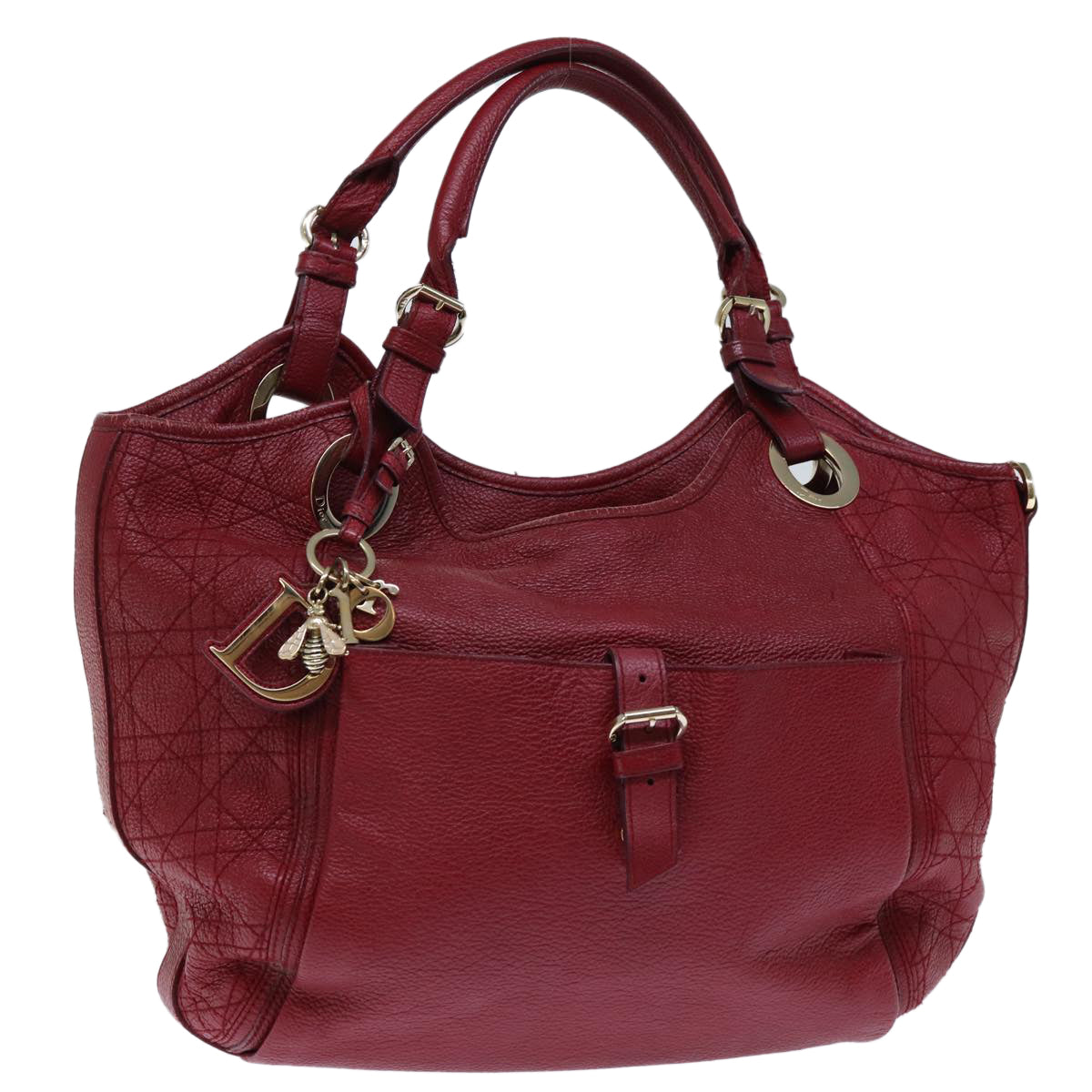 Christian Dior Lady Dior Canage Shoulder Bag Leather Red Auth yk12042