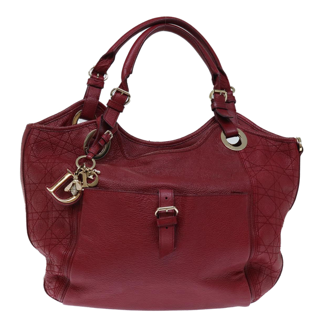 Christian Dior Lady Dior Canage Shoulder Bag Leather Red Auth yk12042