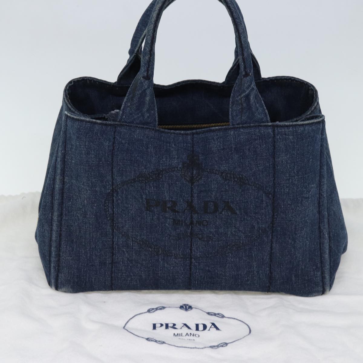 PRADA Canapa MM Hand Bag Denim Blue Auth yk12044