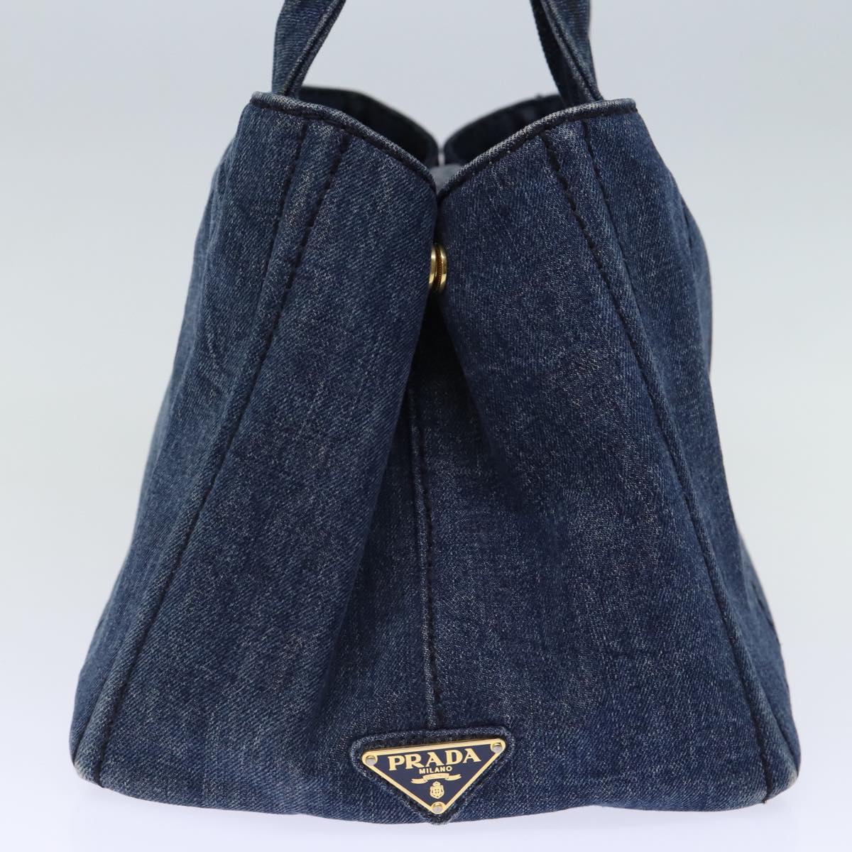 PRADA Canapa MM Hand Bag Denim Blue Auth yk12044