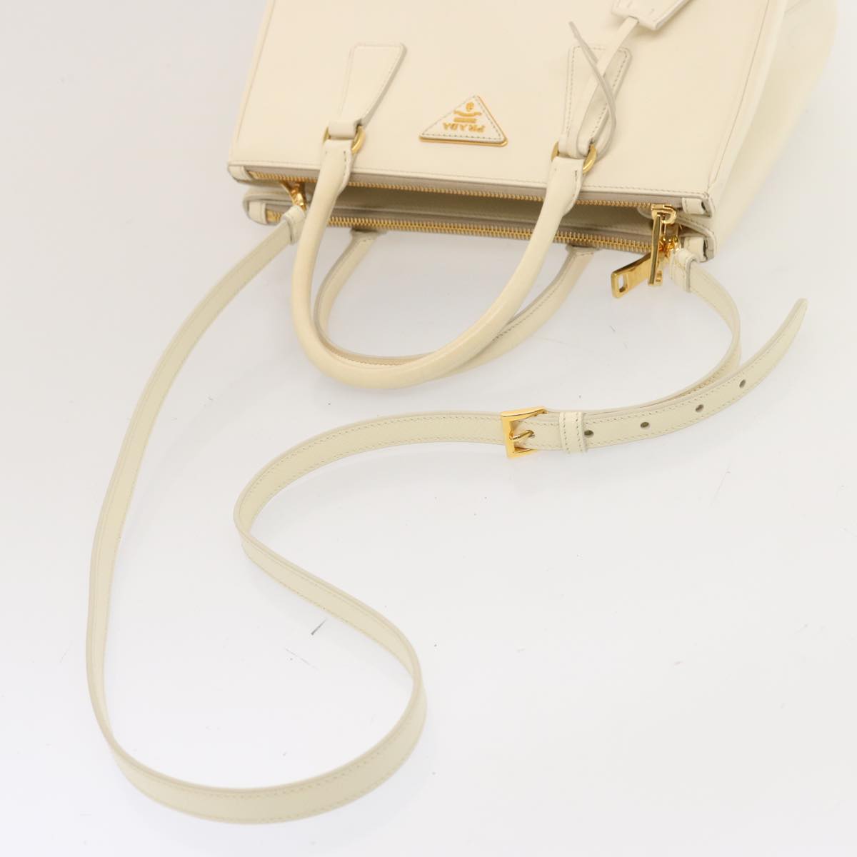 PRADA Galleria Hand Bag Safiano leather 2way White Auth yk12051
