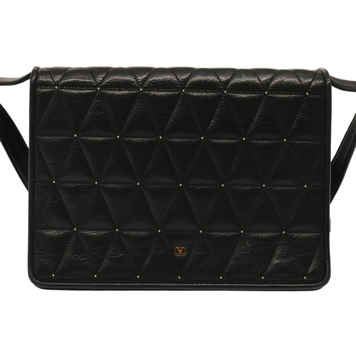VALENTINO Quilted Shoulder Bag Leather Black Auth yk12052