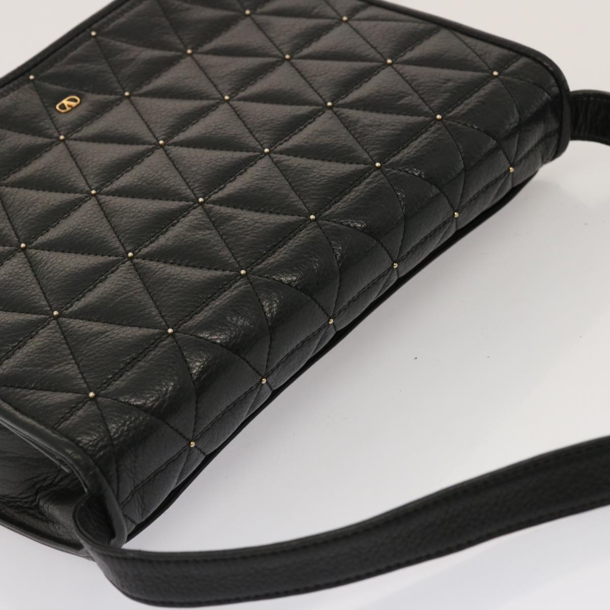 VALENTINO Quilted Shoulder Bag Leather Black Auth yk12052