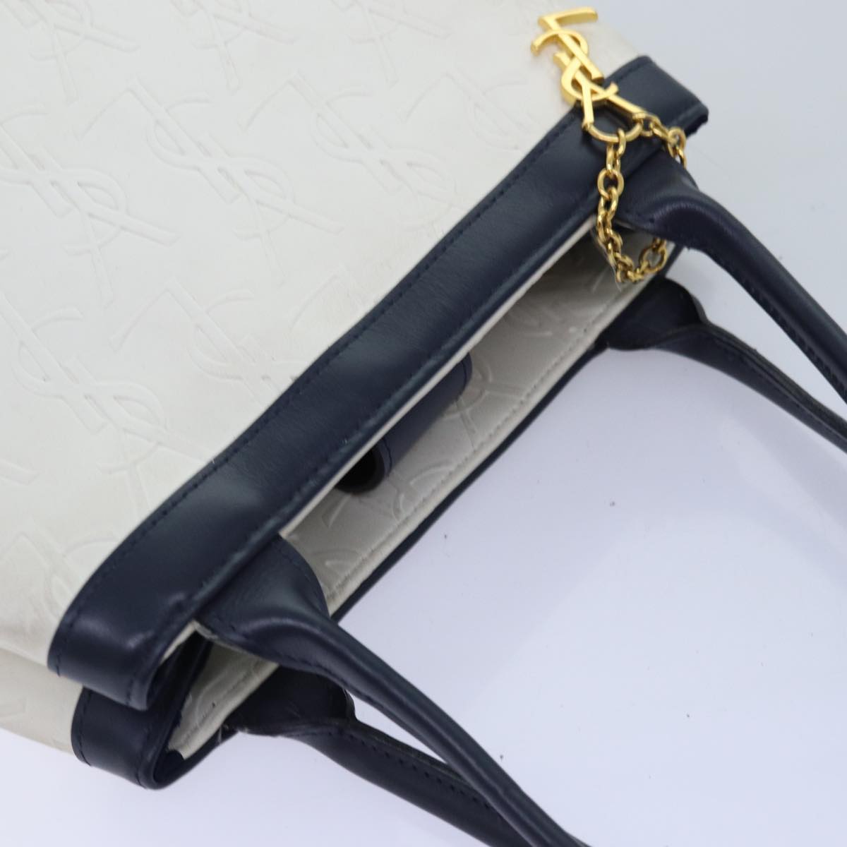 SAINT LAURENT Cassandra Hand Bag PVC Leather White Auth yk12060