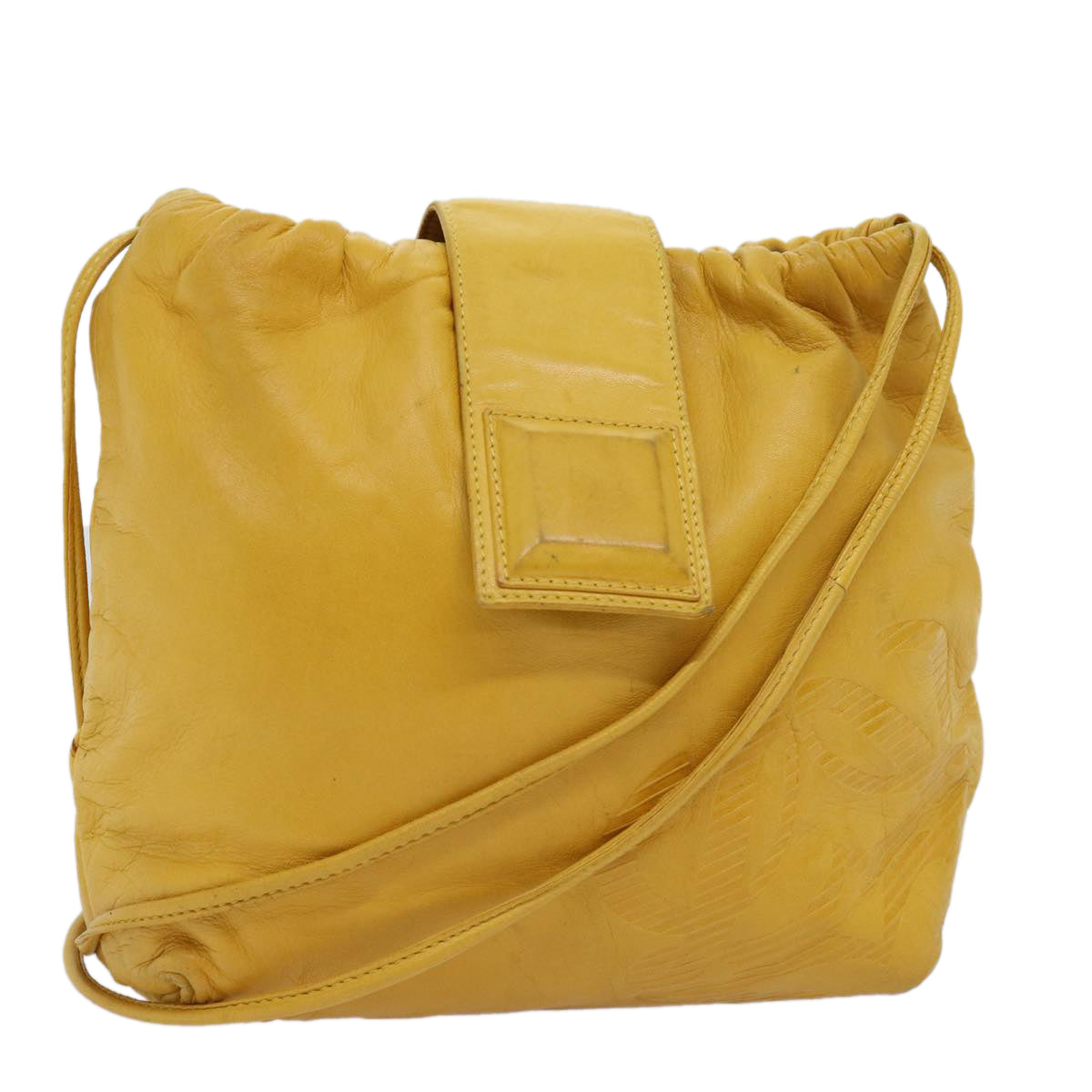 LOEWE Anagram Shoulder Bag Leather Yellow Auth yk12066