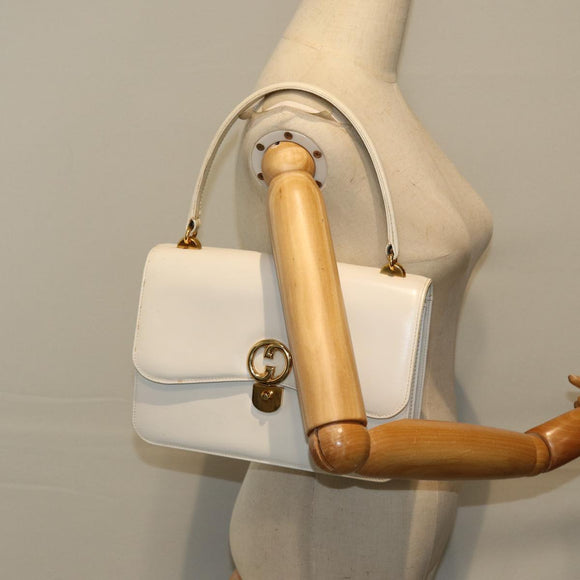 GUCCI Hand Bag Leather White Auth yk12076