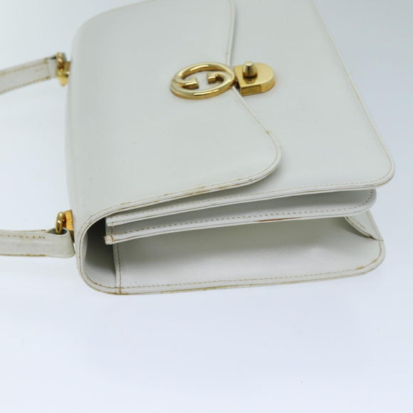 GUCCI Hand Bag Leather White Auth yk12076