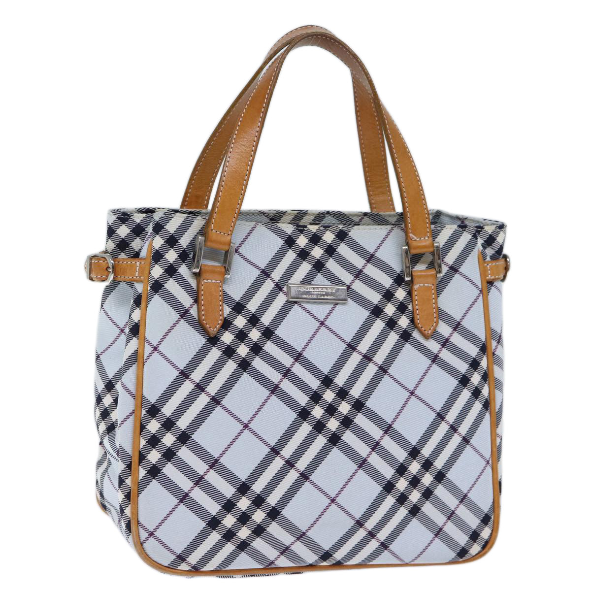 BURBERRY Nova Check Blue Label Hand Bag Nylon Blue Auth yk12085