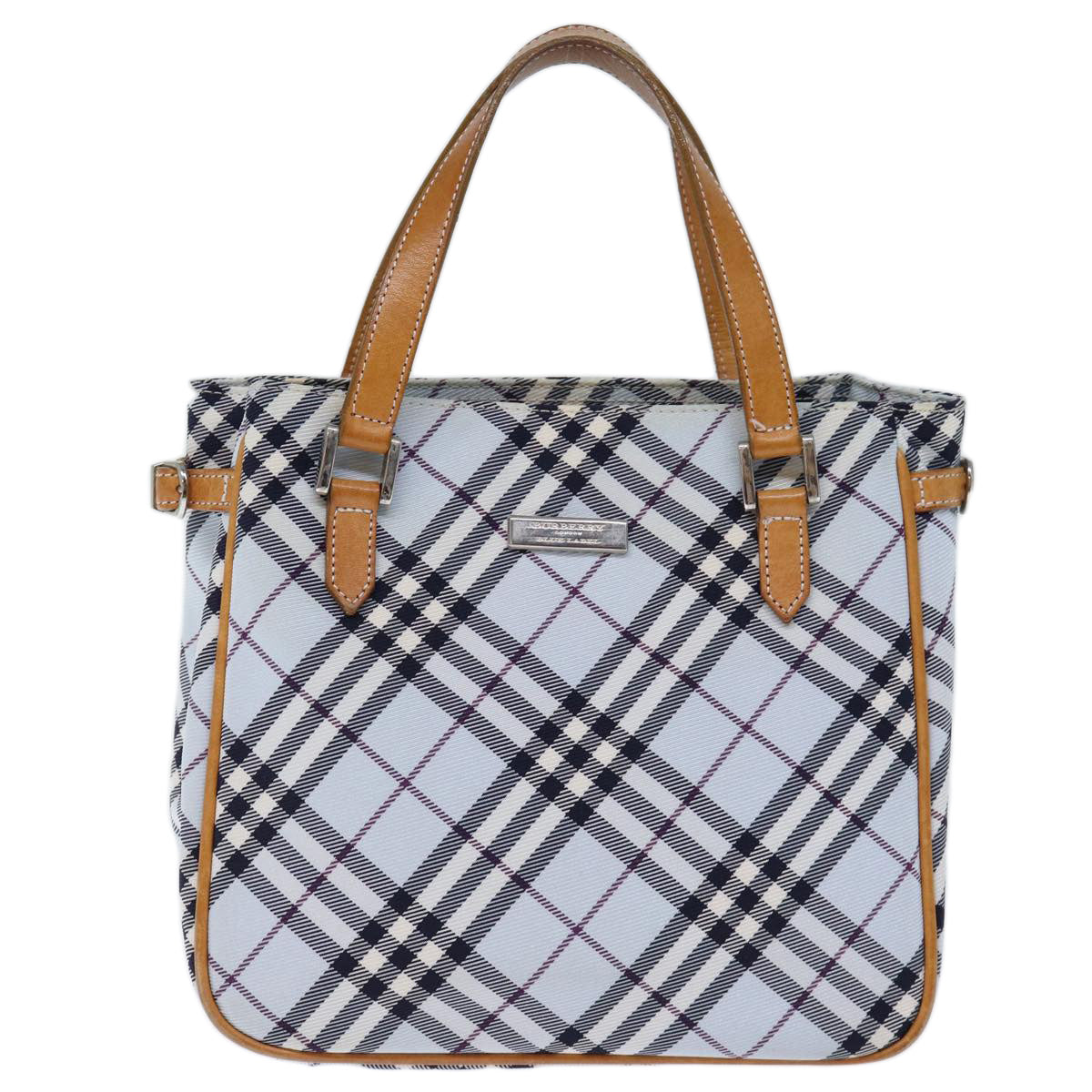 BURBERRY Nova Check Blue Label Hand Bag Nylon Blue Auth yk12085