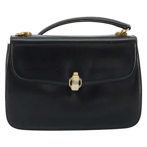 GUCCI Hand Bag Leather Black Auth yk12169