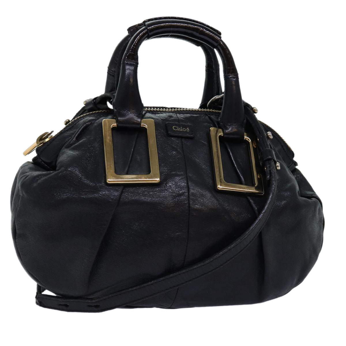 Chloe Etel Hand Bag Leather 2way Navy Auth yk12190