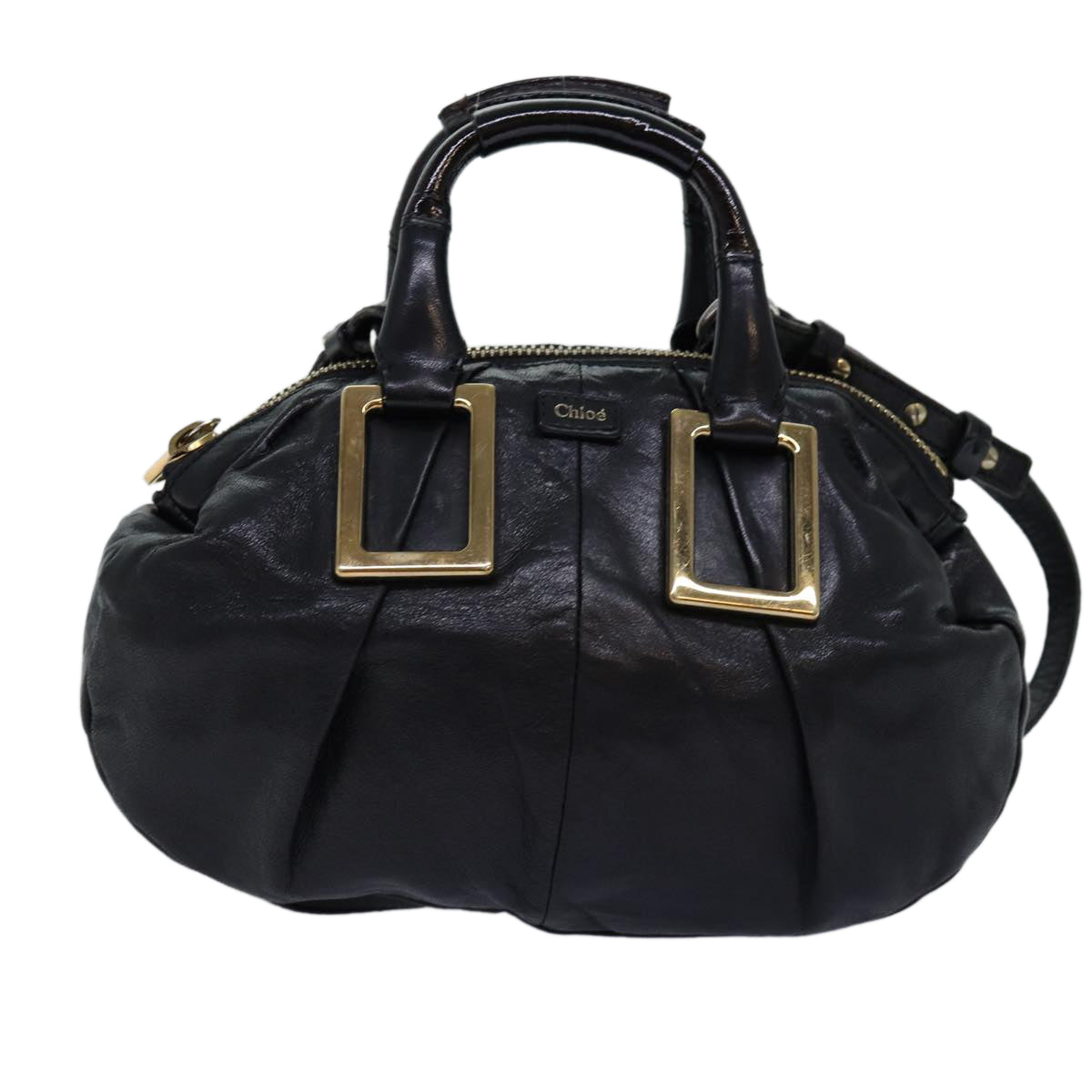 Chloe Etel Hand Bag Leather 2way Navy Auth yk12190 - 0