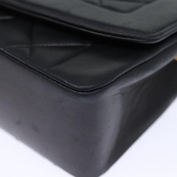 CHANEL Diana Matelasse Chain Shoulder Bag Lamb Skin Black CC Auth yk12192AV