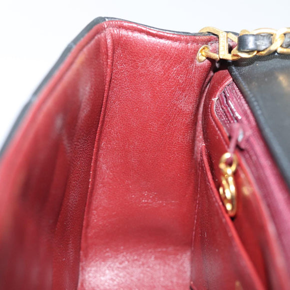 CHANEL Diana Matelasse Chain Shoulder Bag Lamb Skin Black CC Auth yk12192AV