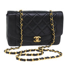 CHANEL Diana Matelasse Chain Shoulder Bag Lamb Skin Black CC Auth yk12192AV-1