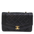 CHANEL Diana Matelasse Chain Shoulder Bag Lamb Skin Black CC Auth yk12192AV-13
