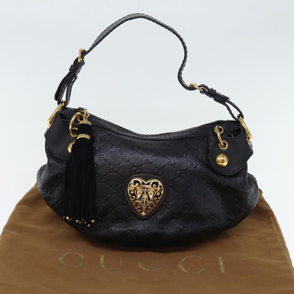 GUCCI GG Canvas Fringe Guccissima Shoulder Bag Black 211963 Auth yk12201A