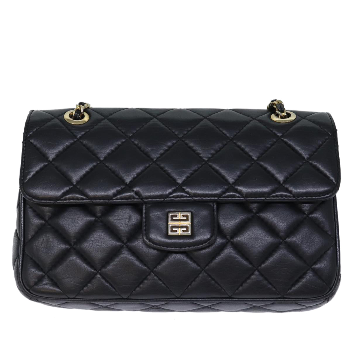GIVENCHY Quilted Chain Shoulder Bag Leather Black Auth yk12231 - 0
