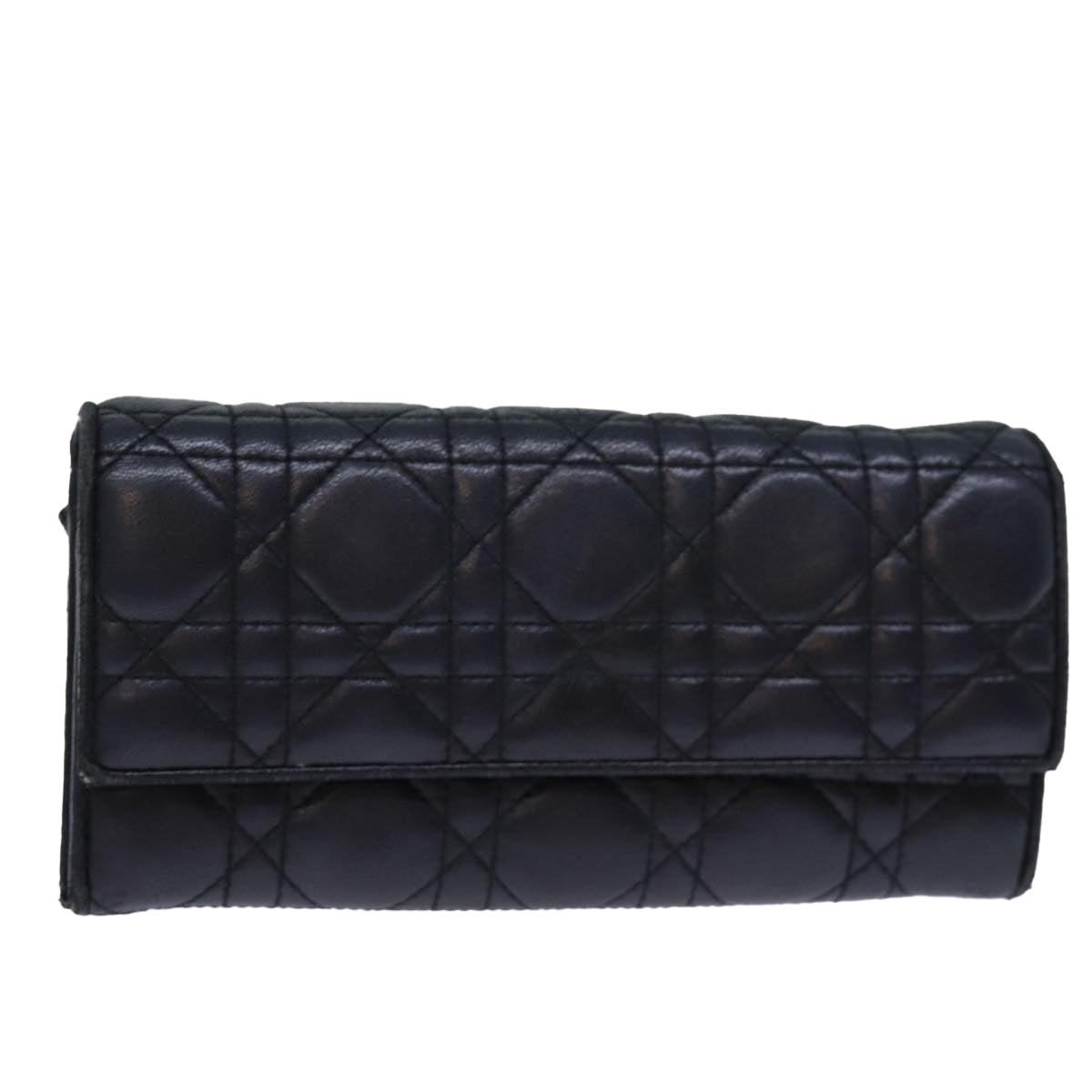 Christian Dior Lady Dior Canage Chain Long Wallet Lamb Skin Black Auth yk12257