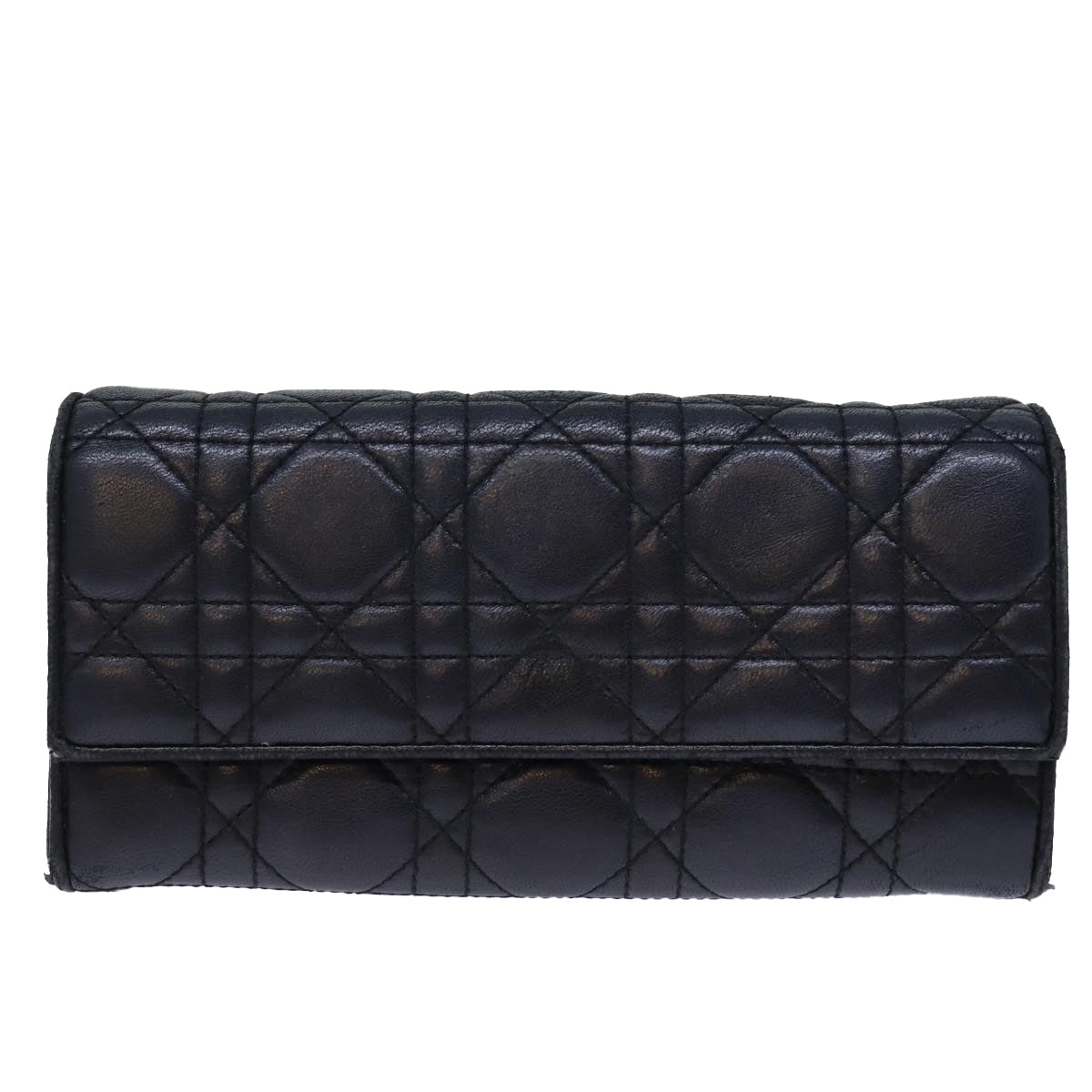 Christian Dior Lady Dior Canage Chain Long Wallet Lamb Skin Black Auth yk12257