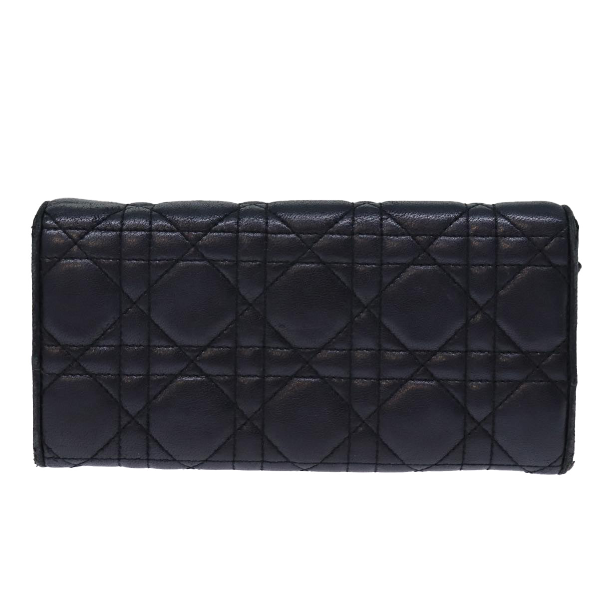 Christian Dior Lady Dior Canage Chain Long Wallet Lamb Skin Black Auth yk12257 - 0