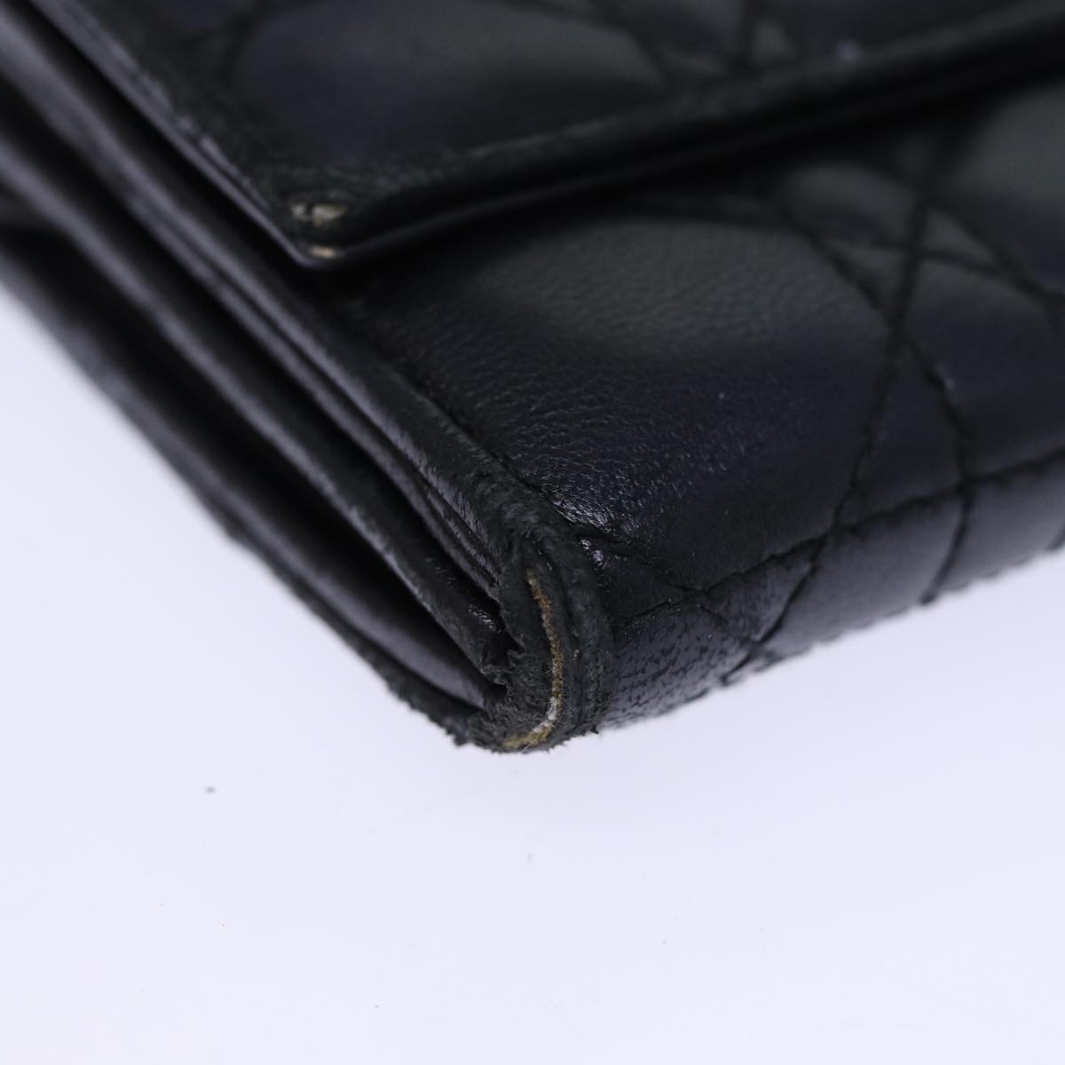 Christian Dior Lady Dior Canage Chain Long Wallet Lamb Skin Black Auth yk12257