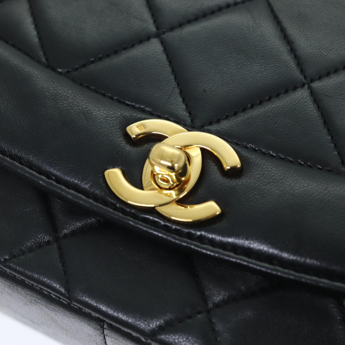 CHANEL Diana Matelasse Chain Shoulder Bag Lamb Skin Black CC Auth yk12263A