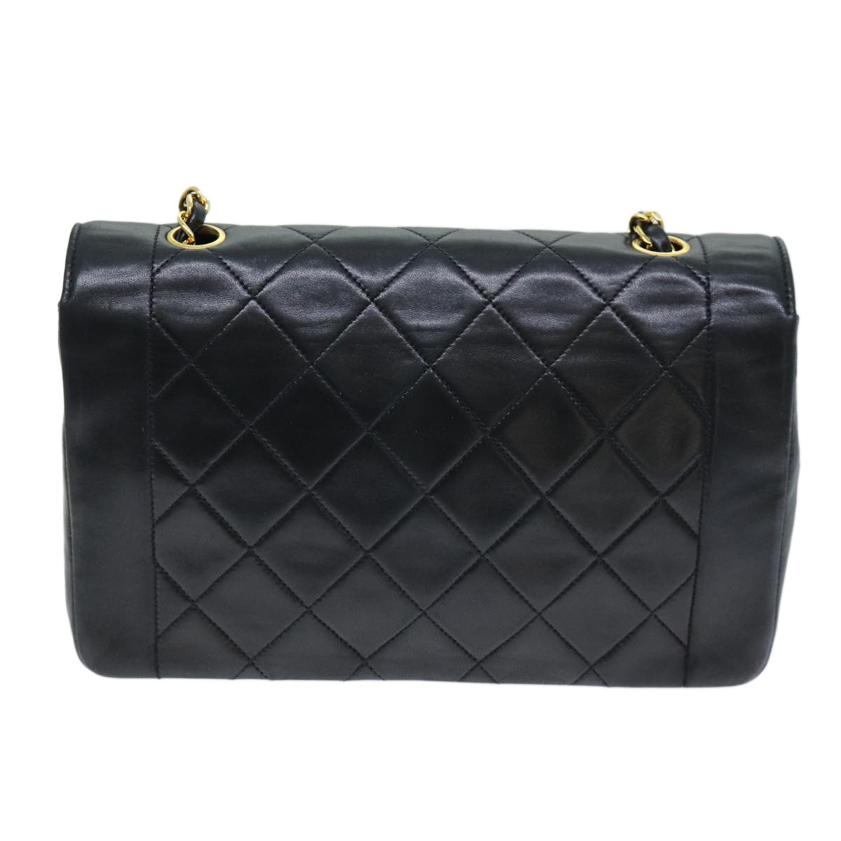 CHANEL Diana Matelasse Chain Shoulder Bag Lamb Skin Black CC Auth yk12263A