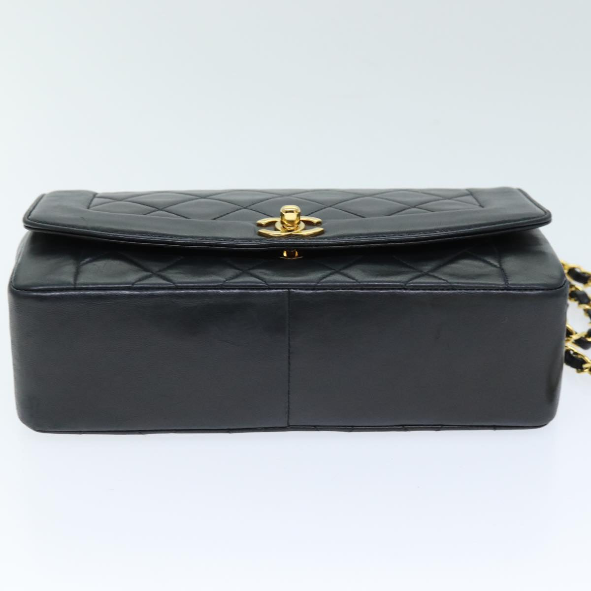 CHANEL Diana Matelasse Chain Shoulder Bag Lamb Skin Black CC Auth yk12263A