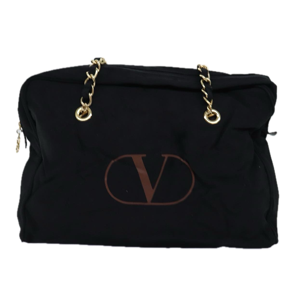 VALENTINO Chain Tote Bag Canvas Black Auth yk12279
