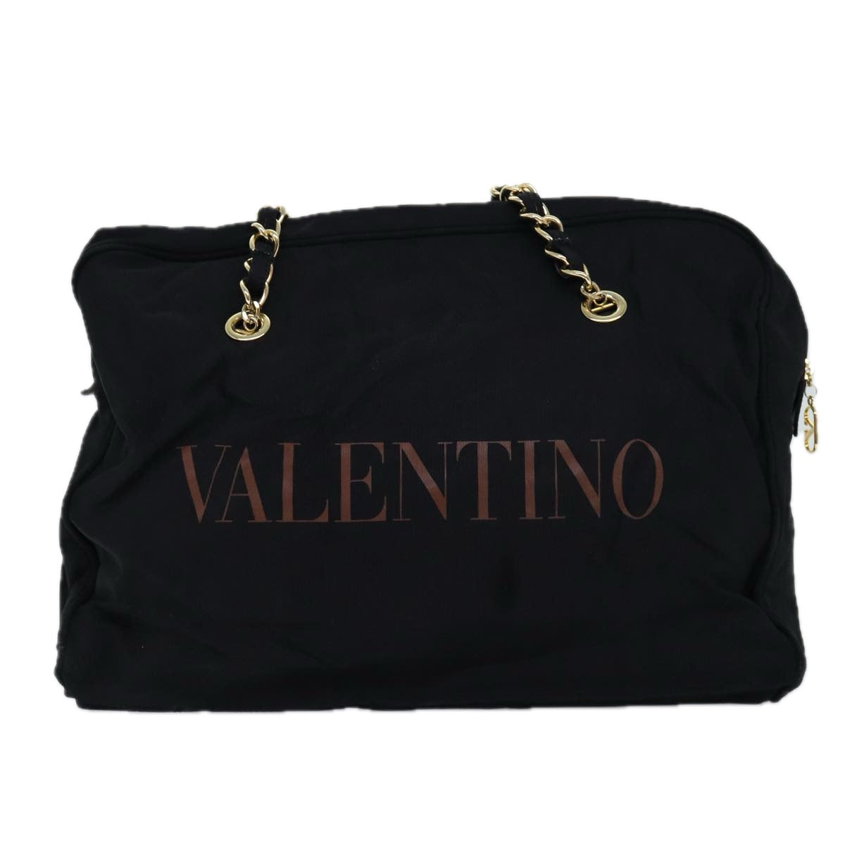 VALENTINO Chain Tote Bag Canvas Black Auth yk12279 - 0