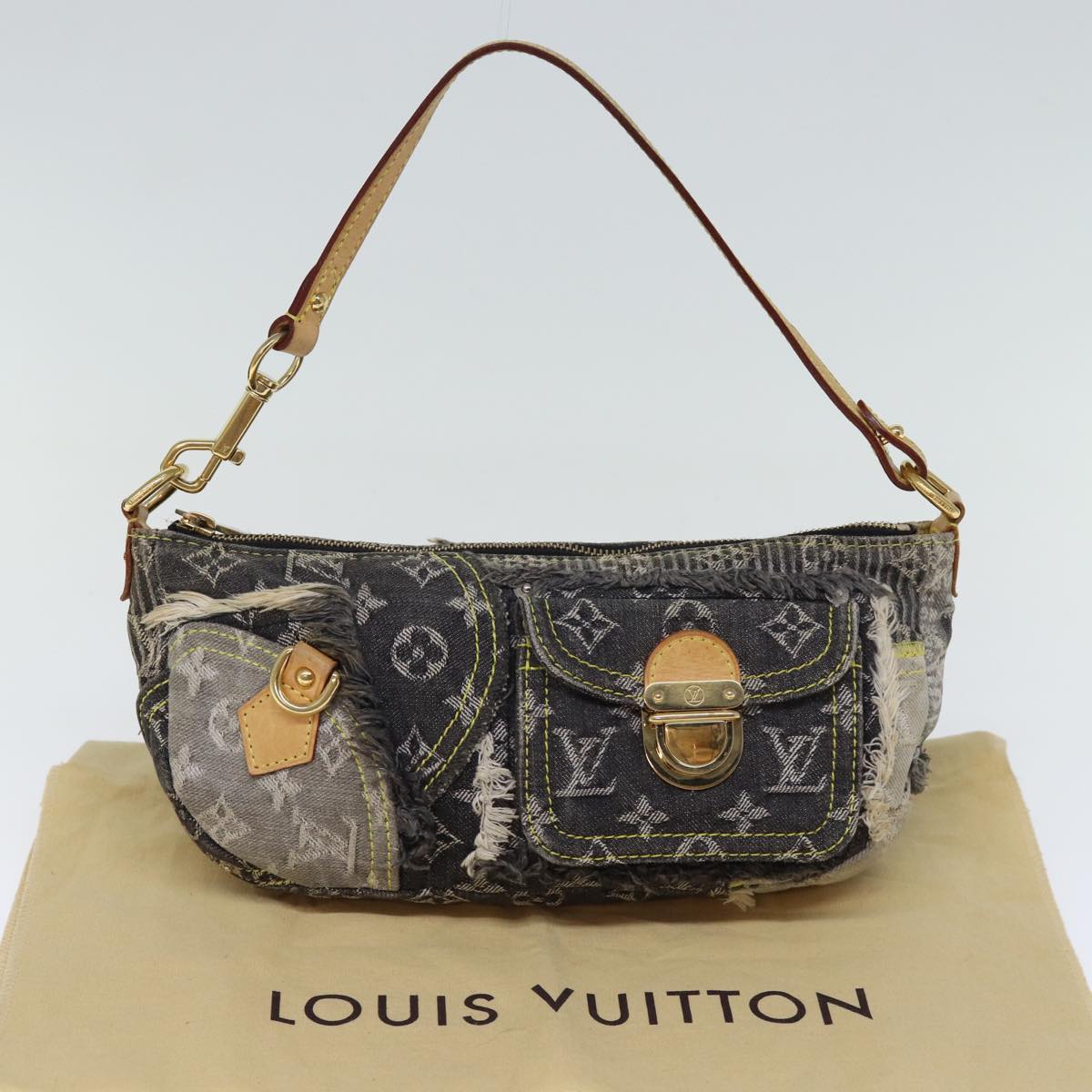 LOUIS VUITTON Monogram Denim Patchwork Shoulder Bag Gray M95383 LV Auth yk12296A