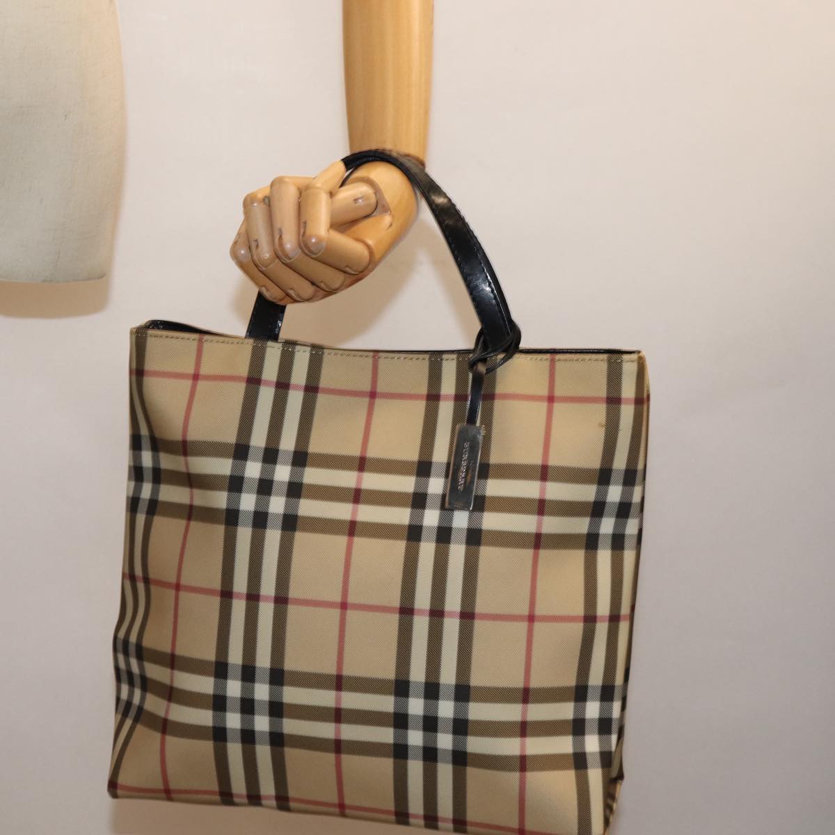 BURBERRY Nova Check Hand Bag Coated Canvas Beige Auth yk12299