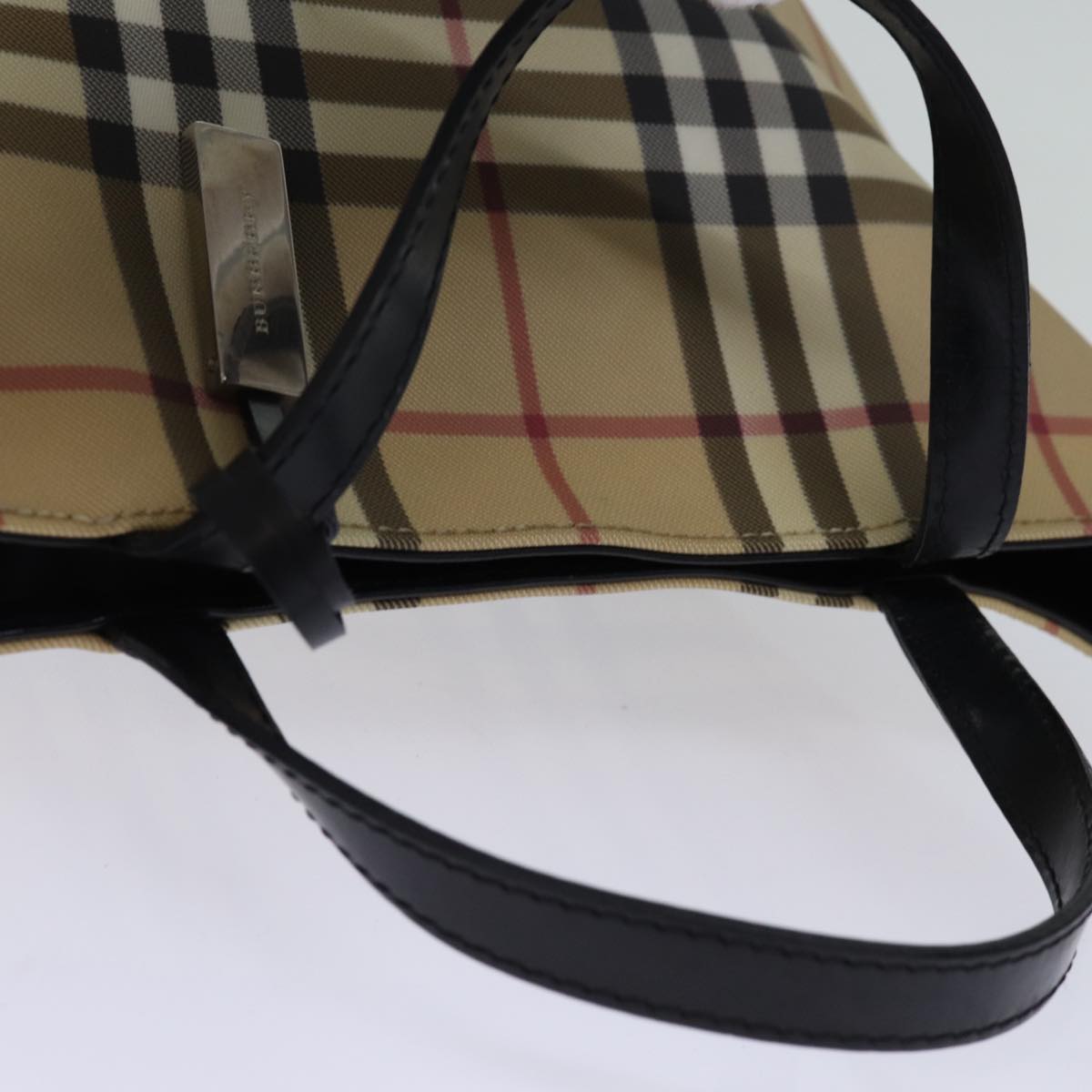 BURBERRY Nova Check Hand Bag Coated Canvas Beige Auth yk12299