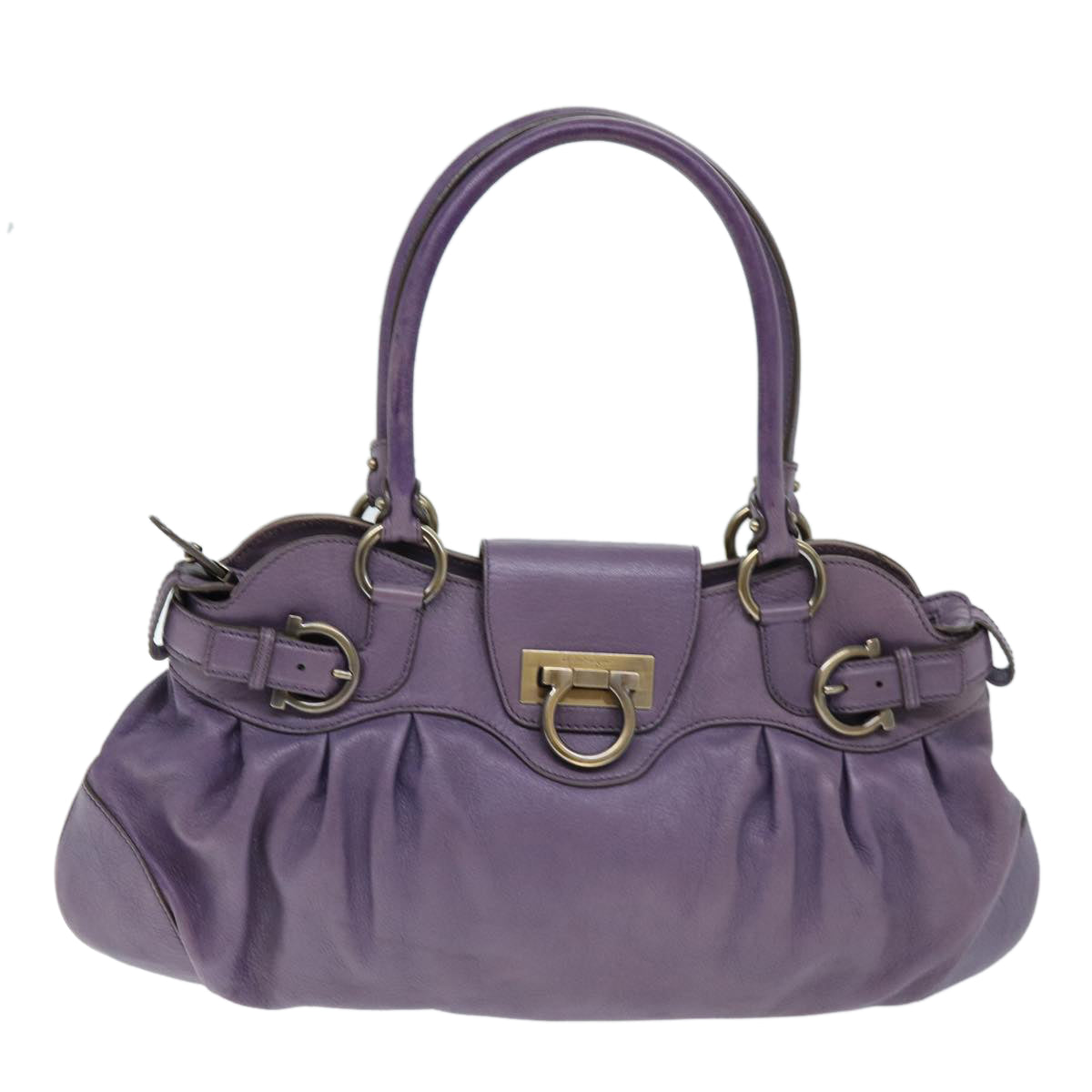 Salvatore Ferragamo Gancini Hand Bag Leather Purple Auth yk12347 - 0